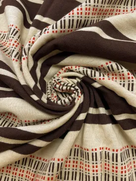 1 1/8 YD Poly/Cotton Blend Knit Vintage - Beige and Brown Yarn-Dyed Stripes with Orange