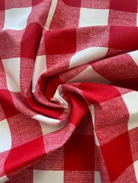 1 3/8 YD Synthetic Printed Gingham Remnant - Red and White