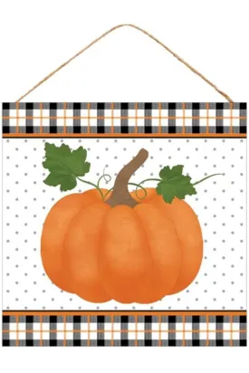 10" Wooden Sign: Pumpkin Plaid Border