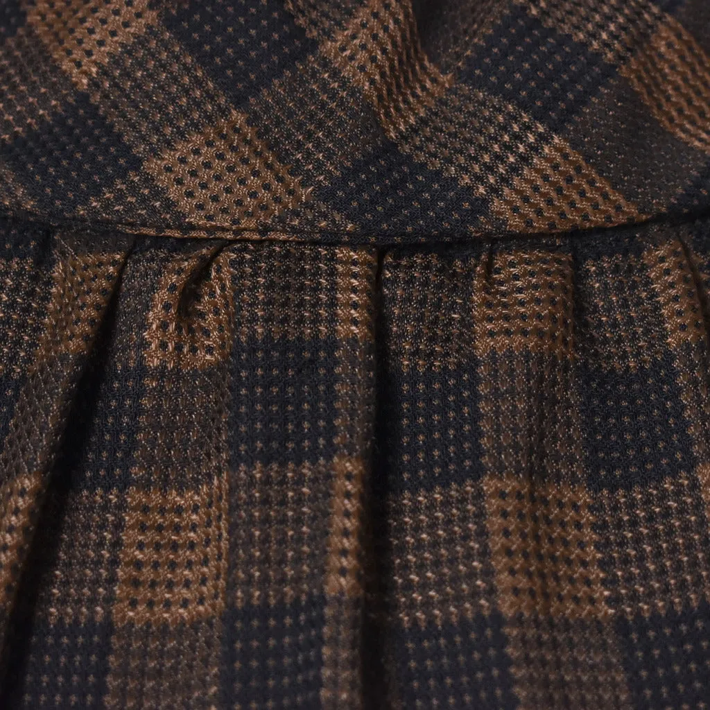 1950s Brown & Navy Plaid Wiggle Dress