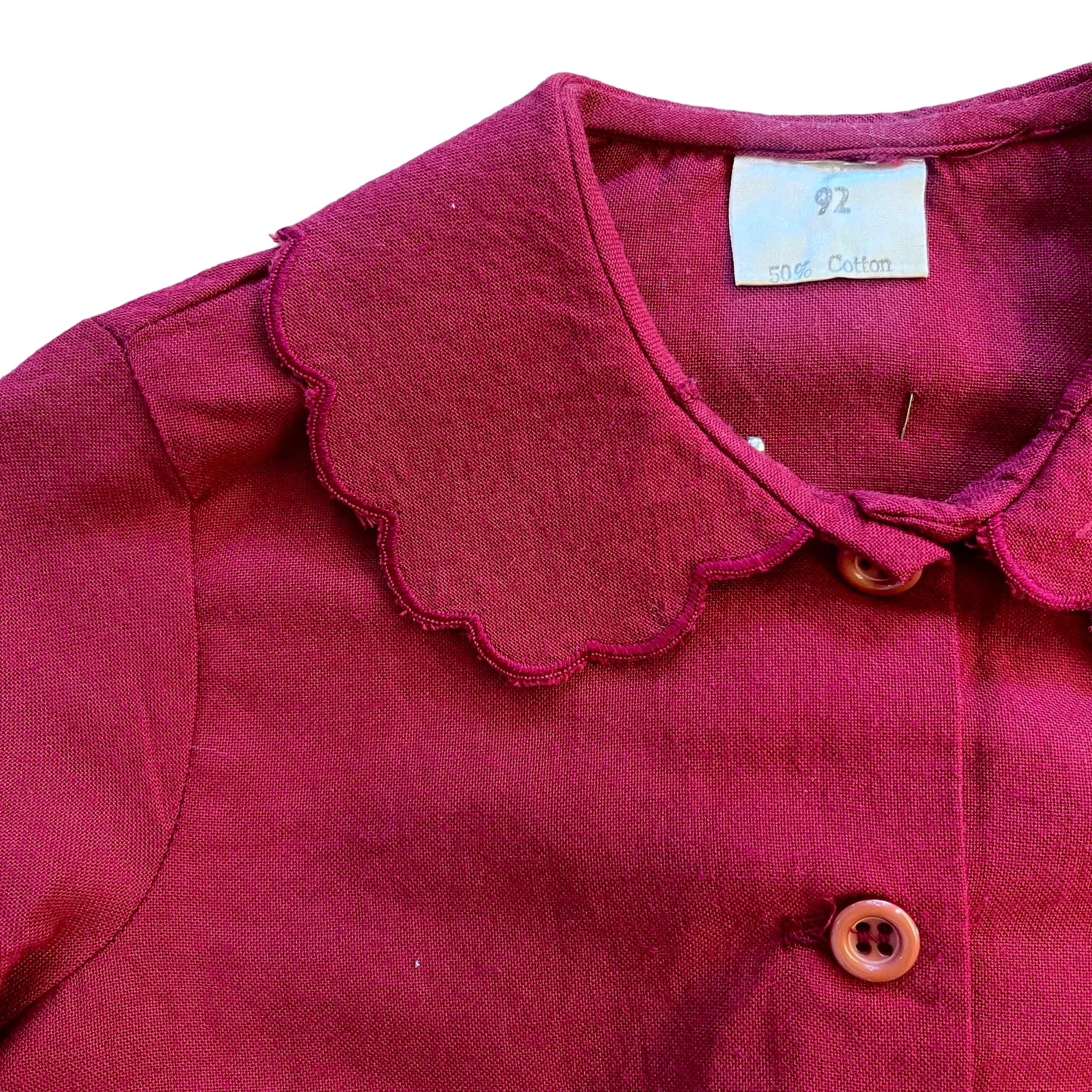 1970's Dark Red Scalloped Collar Shirt  / 18-24M