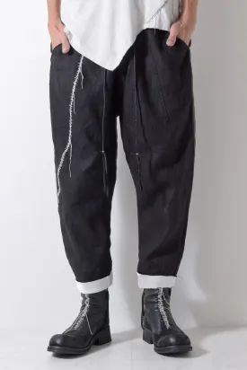 2201-PT01A Hand Stitched Linen Layered Pants 01 Black