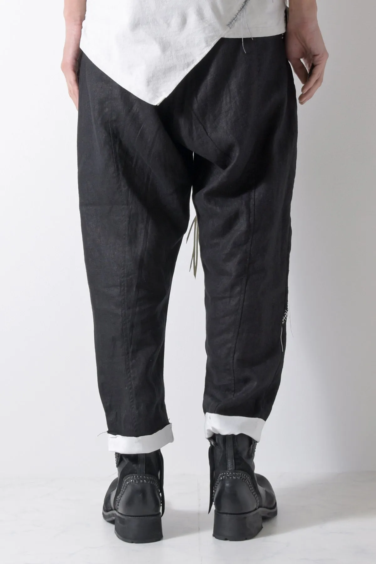 2201-PT01A Hand Stitched Linen Layered Pants 01 Black