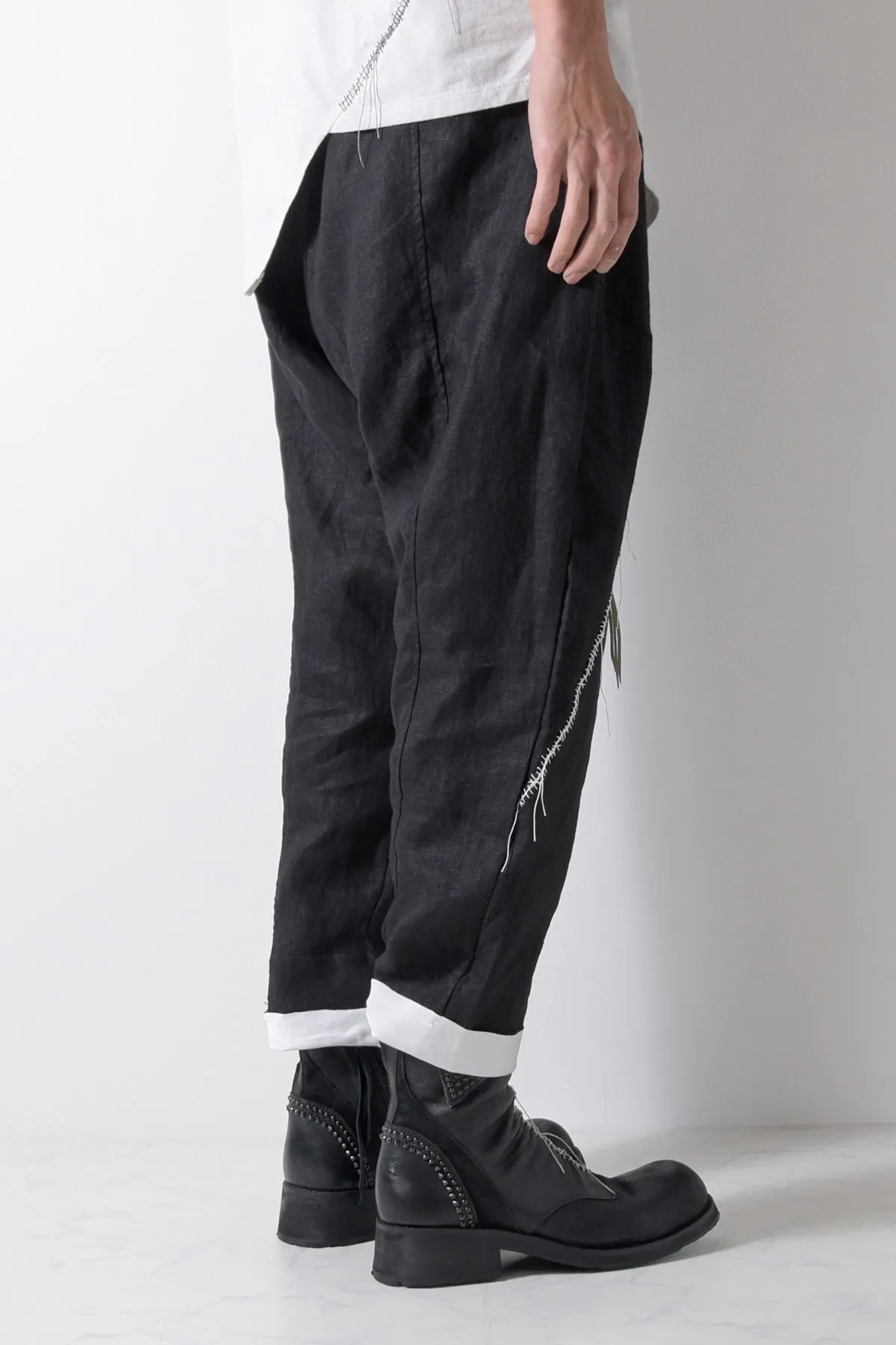 2201-PT01A Hand Stitched Linen Layered Pants 01 Black