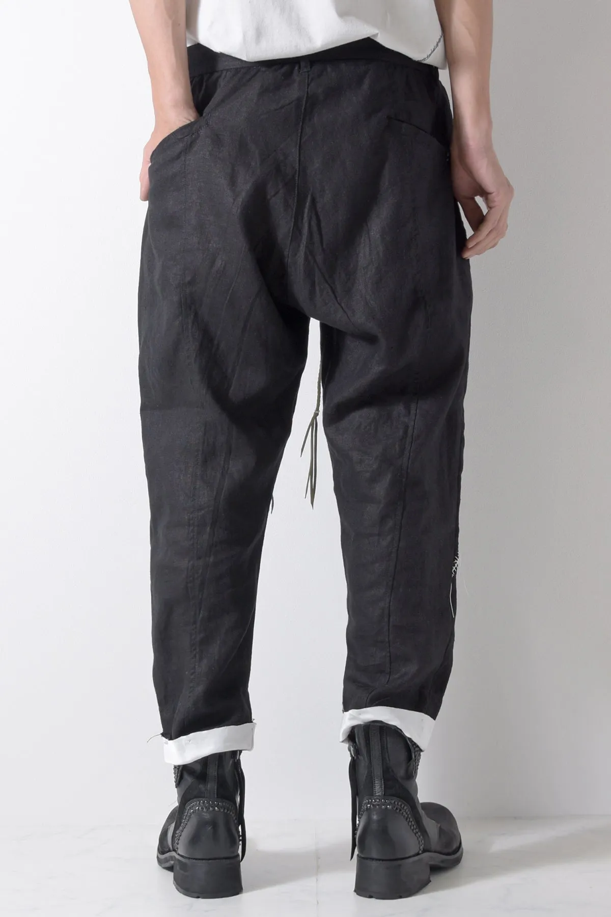 2201-PT01A Hand Stitched Linen Layered Pants 01 Black