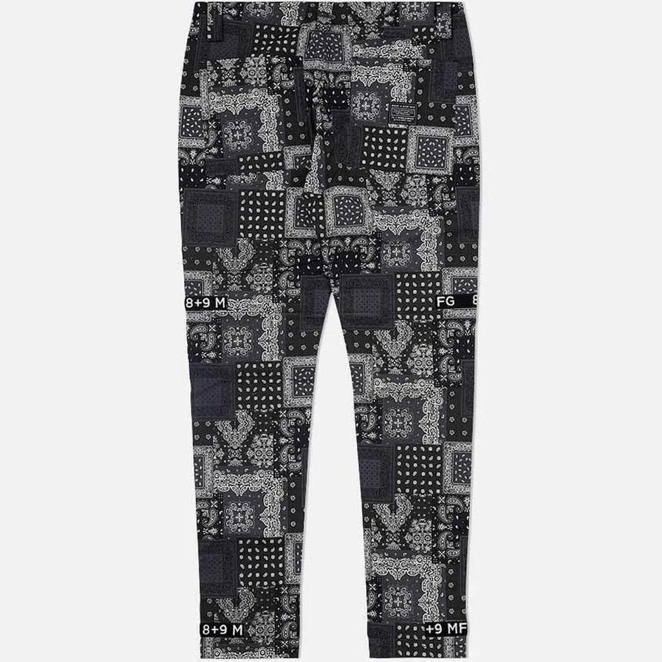8&9 Strapped Up Utility Paisley Pants (Black/White) PSSTRPABLK