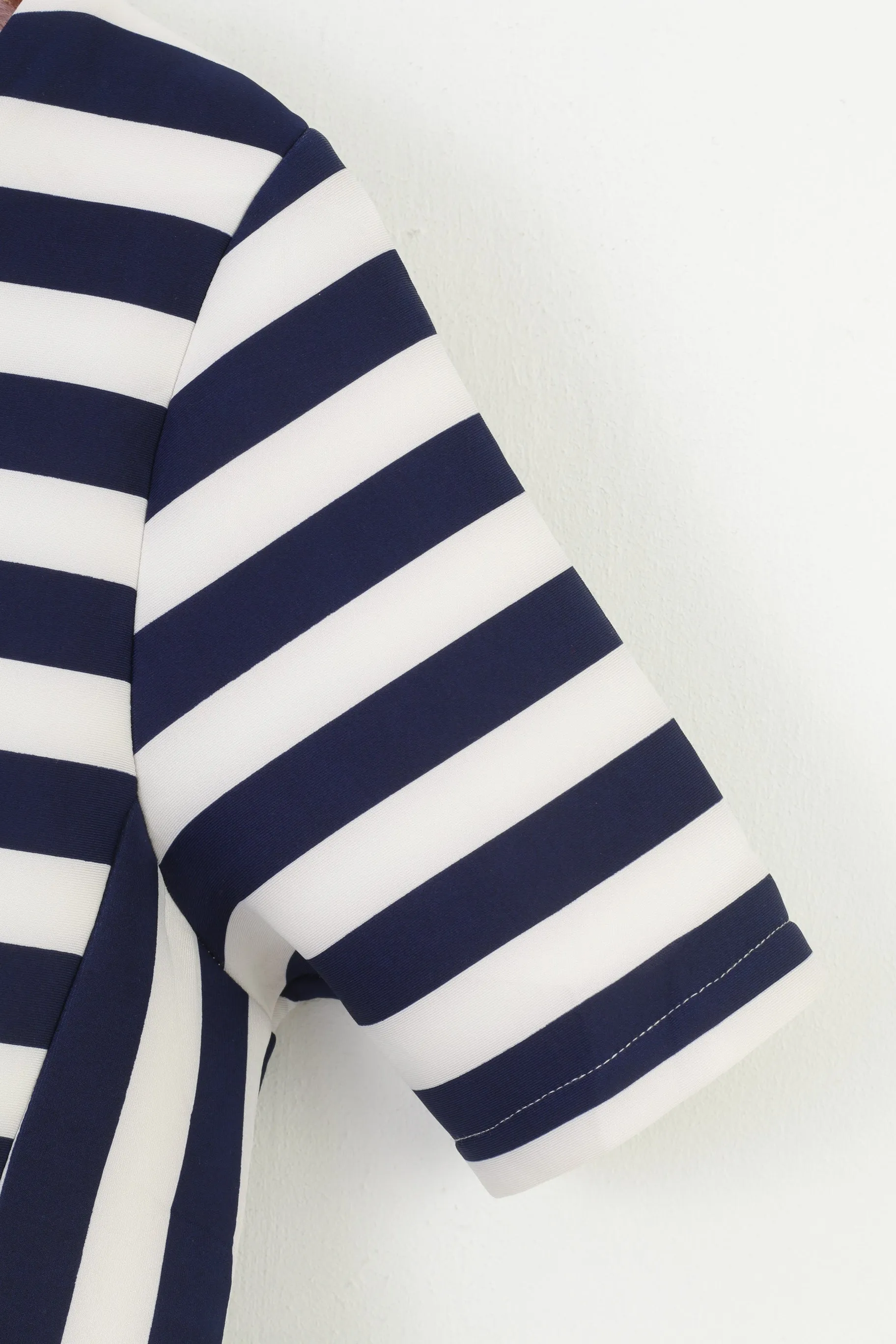 Angel Paris Women 14 L Mini Dress Marine Striped Petit Short Sleeve Crew Neck Zipper