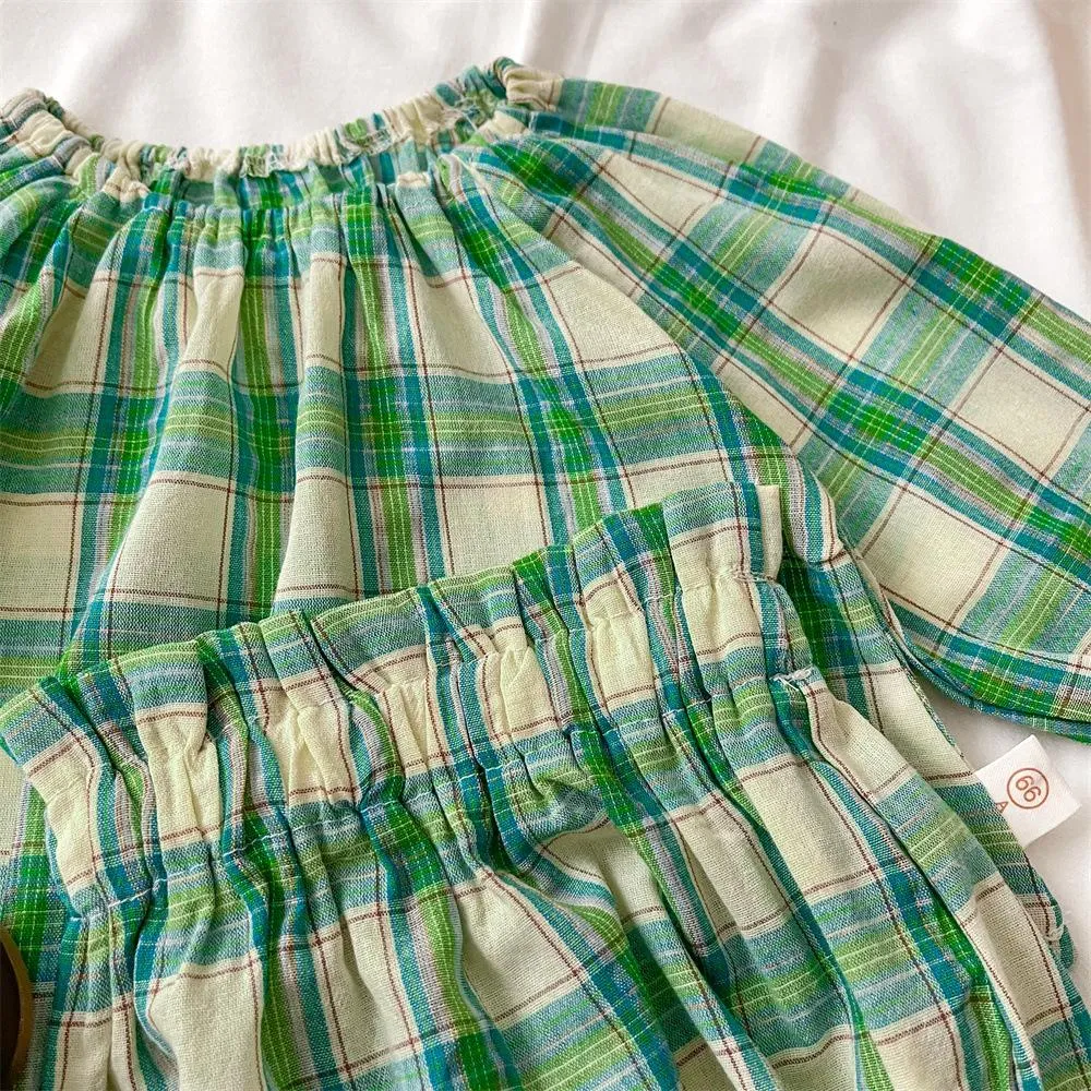 Baby Green Plaid Cotton Set
