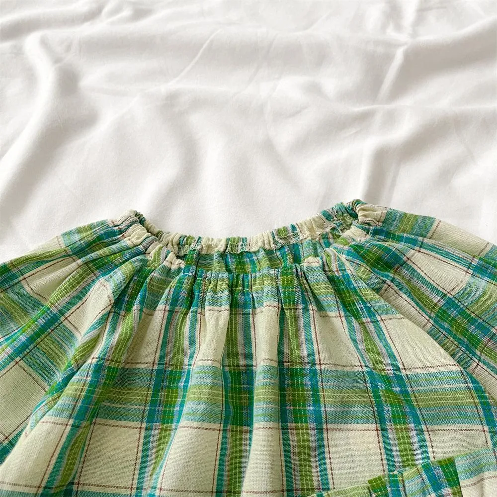Baby Green Plaid Cotton Set