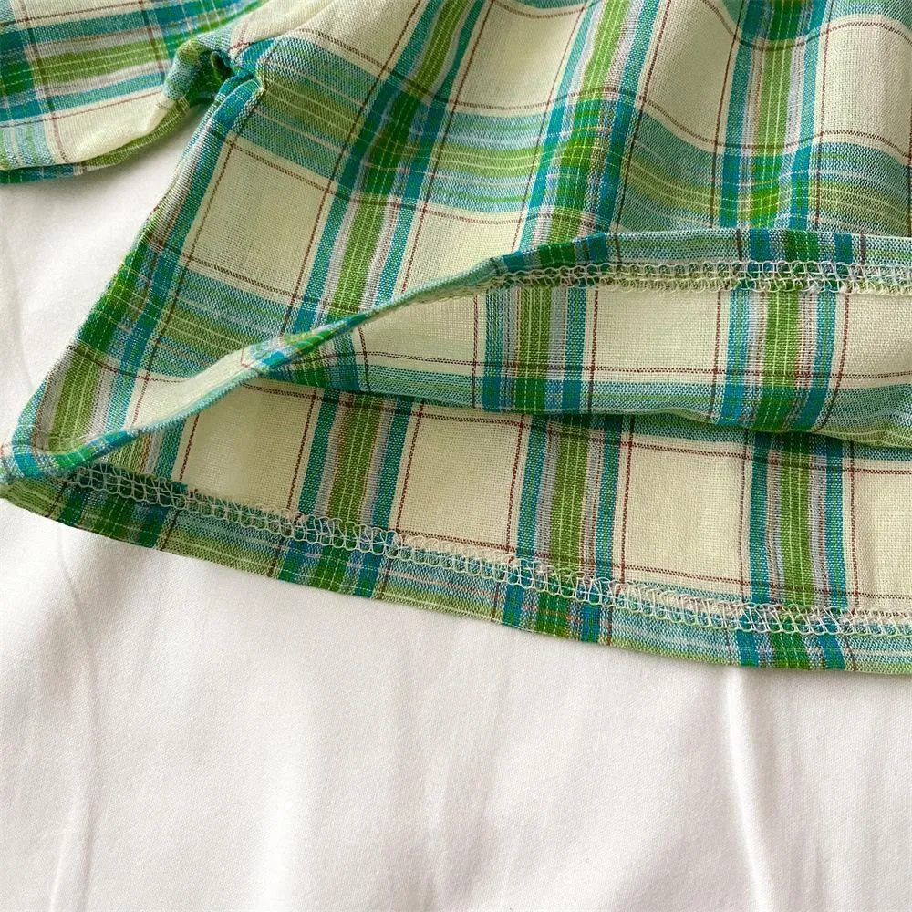 Baby Green Plaid Cotton Set