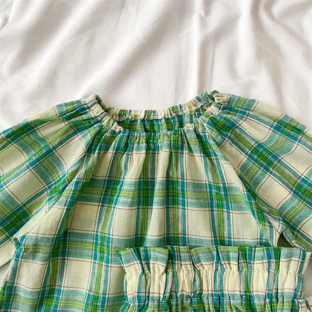 Baby Green Plaid Cotton Set