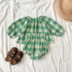 Baby Green Plaid Cotton Set