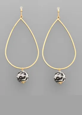 Basma Ceramic Ball Earrings- Black/Gold