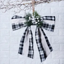 Black & White Country Plaid Bow Farmhouse Christmas Ornament