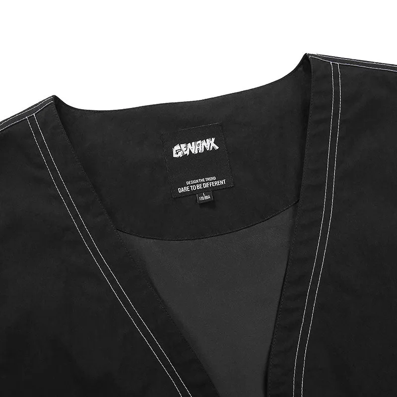 Black Moto & Biker Style Pockets Zipper Vest