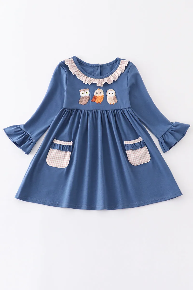 Blue owl french knot dress