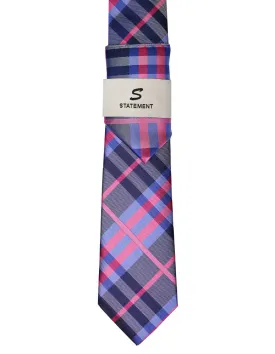 BLUE PLAID 2 PC TIE & HANKIE SET