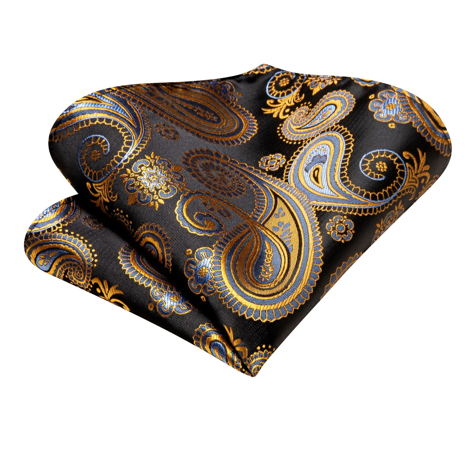 Blue Yellow Paisley Ascot Pocket Square Cufflinks Set