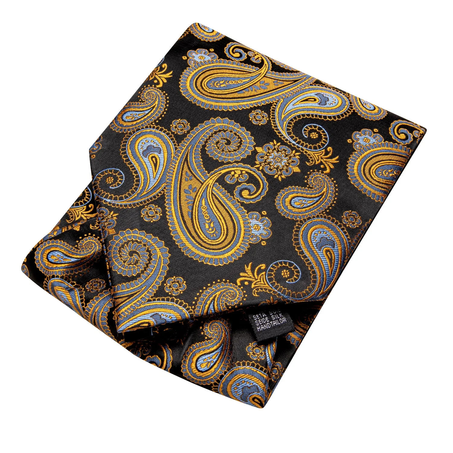 Blue Yellow Paisley Ascot Pocket Square Cufflinks Set