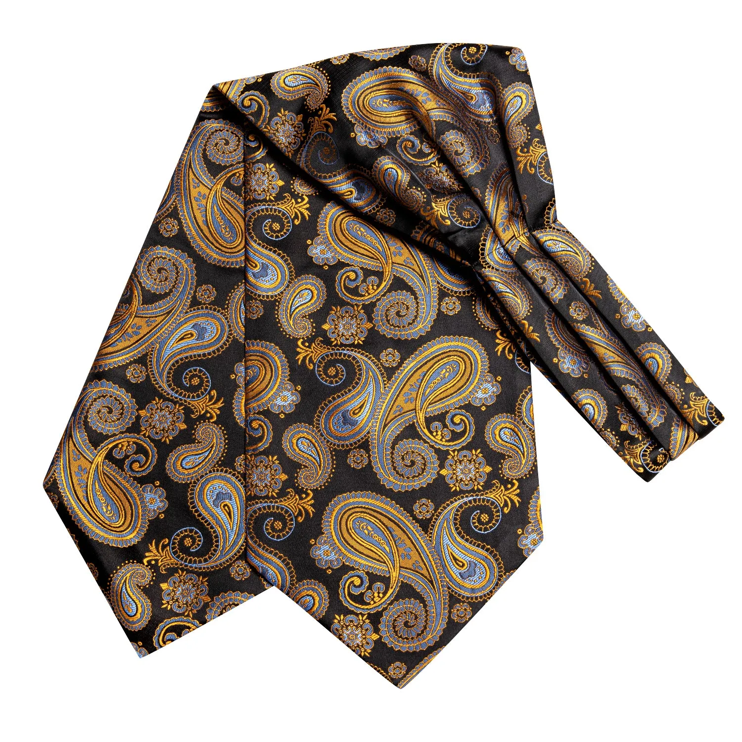 Blue Yellow Paisley Ascot Pocket Square Cufflinks Set