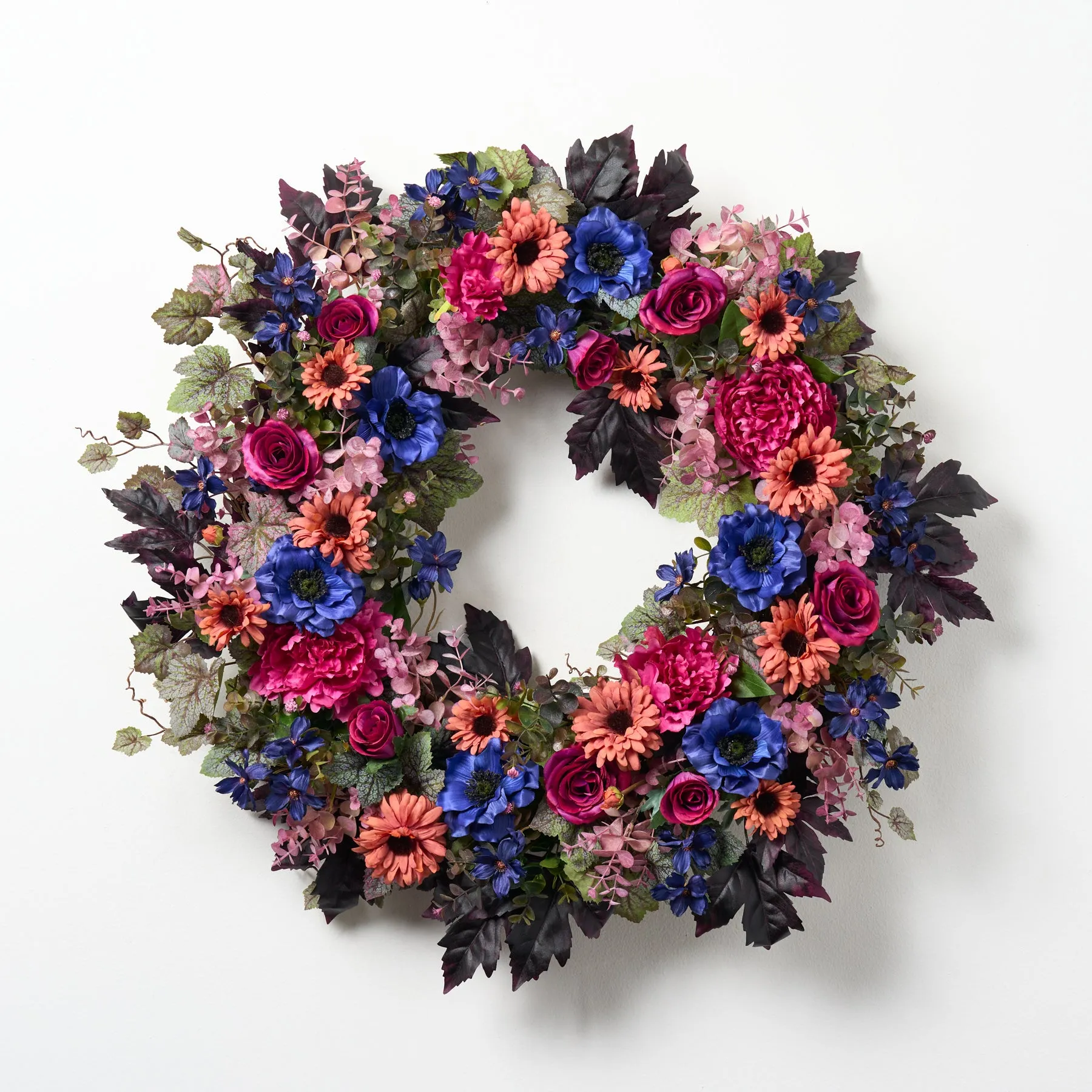 Bohemian Beauty -  Mixed Anemone, Daisy, & Peony Blooms Front Door Fall Wreath