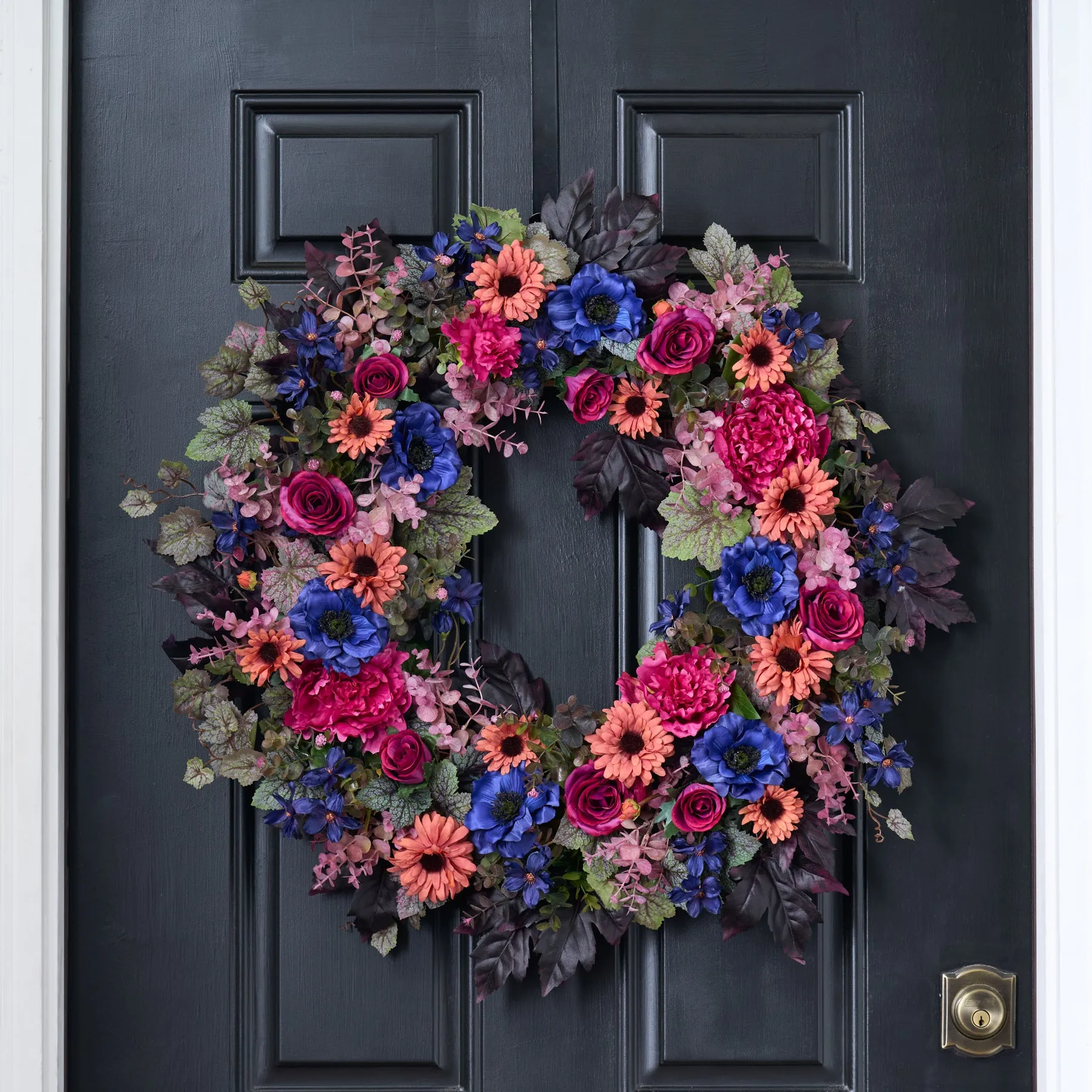 Bohemian Beauty -  Mixed Anemone, Daisy, & Peony Blooms Front Door Fall Wreath