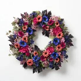 Bohemian Beauty -  Mixed Anemone, Daisy, & Peony Blooms Front Door Fall Wreath