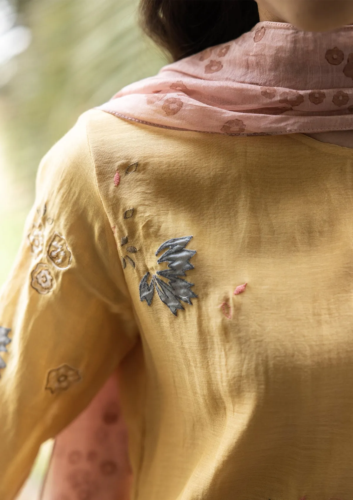 Canary Yellow Applique Kurta Set