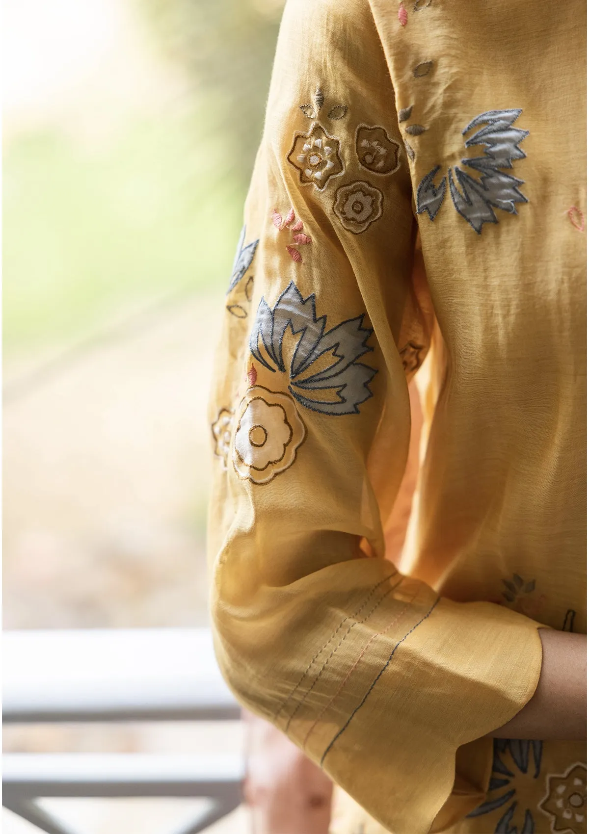 Canary Yellow Applique Kurta Set