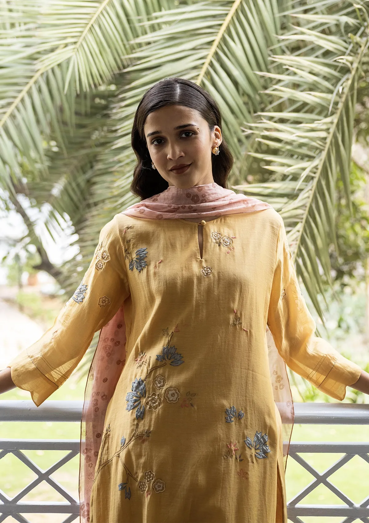 Canary Yellow Applique Kurta Set