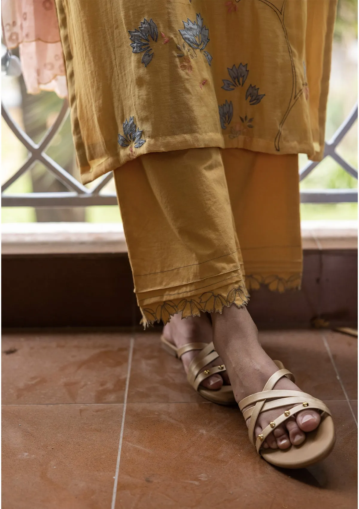 Canary Yellow Applique Kurta Set