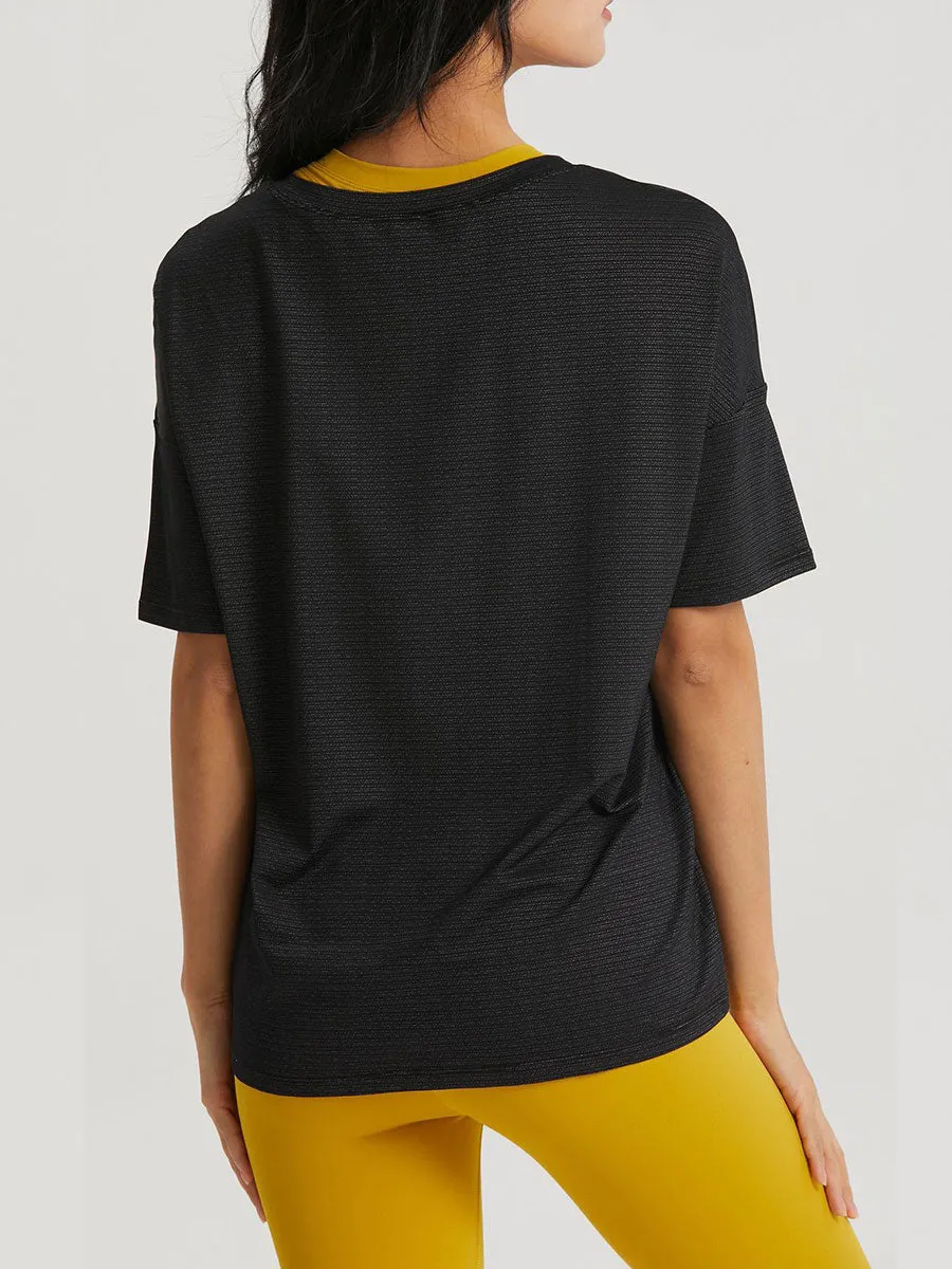 Casual Loose Yoga Top Exercise Top Side Slit Hem Fitness Wear