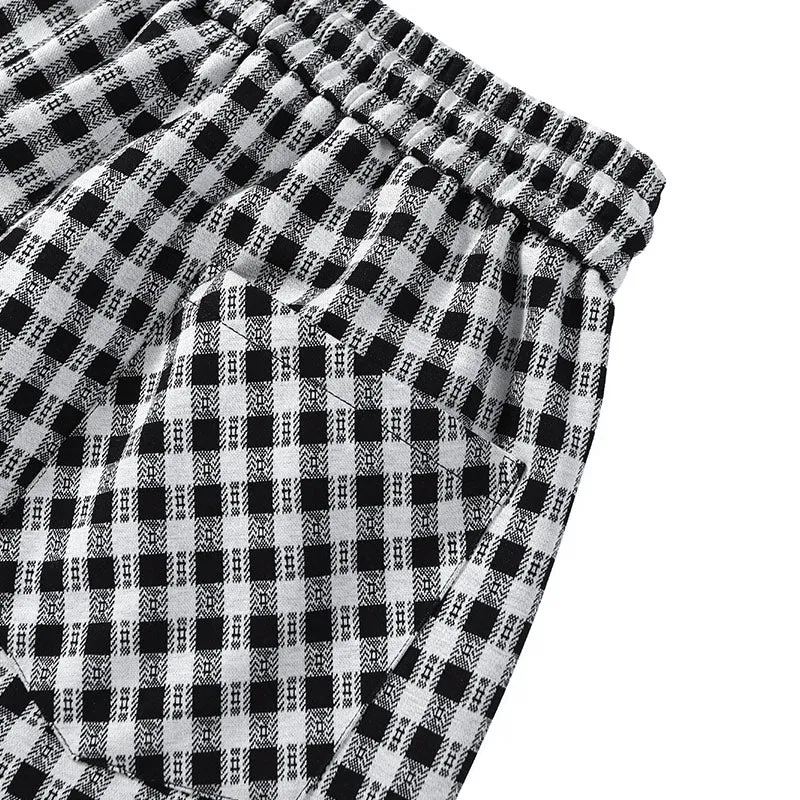 Casual Plaid Letter Embroidery Stretch Rope Jogger Pants