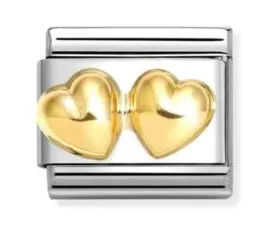CLASSIC LOVE,STEEL,18K GOLD DOUBLE ROUNDED HEARTS