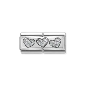 Classic Silver & CZ Double Rich 3 Hearts  330732/02
