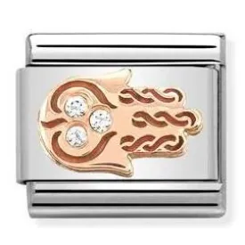 Classic S/Steel, 9K rose gold & CZ,Hand of Fatima  430305/33
