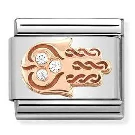 Classic S/Steel, 9K rose gold & CZ,Hand of Fatima  430305/33