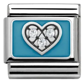 Classic S/Steel, enamel,Cz. 925 silver Blue Heart