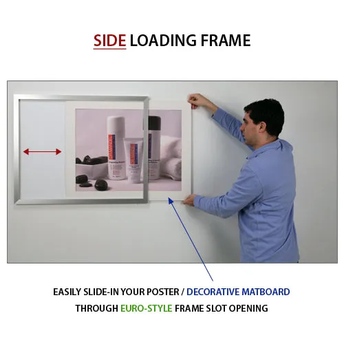 Designer Euro-Style 8.5x11 Slide-in Frames for Posters, Signs, Menus, Photos, Documents   2" Wide Matboard Border