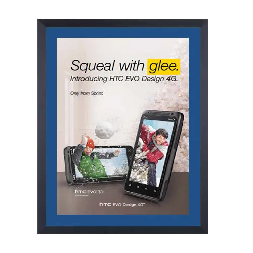 Designer Euro-Style 8.5x11 Slide-in Frames for Posters, Signs, Menus, Photos, Documents   2" Wide Matboard Border