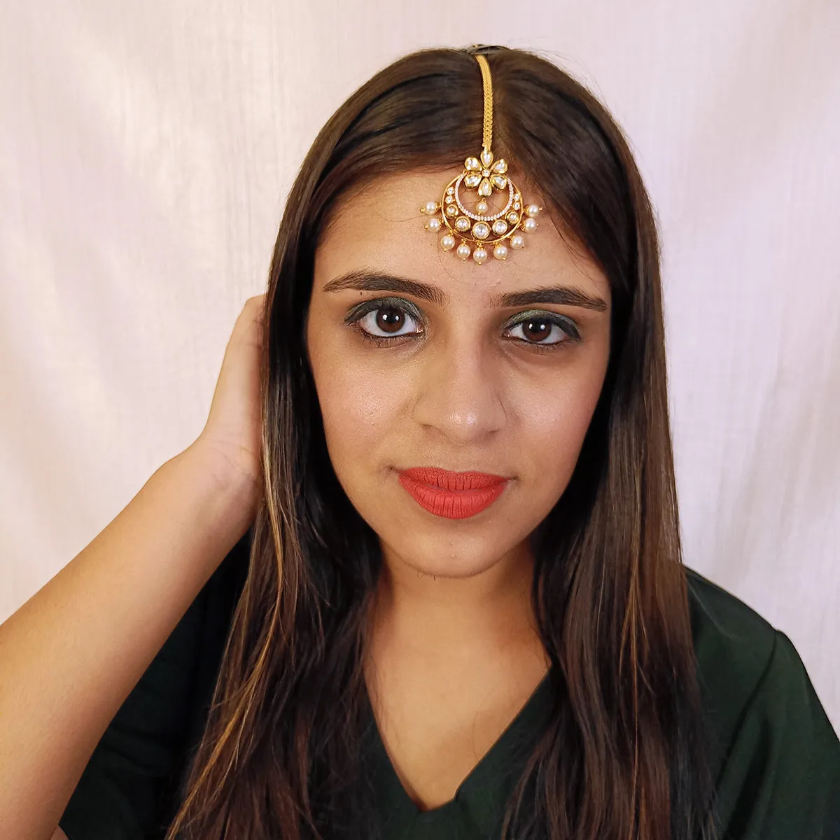 Designer Gold Plated Royal Kundan Maangtikka (D40)