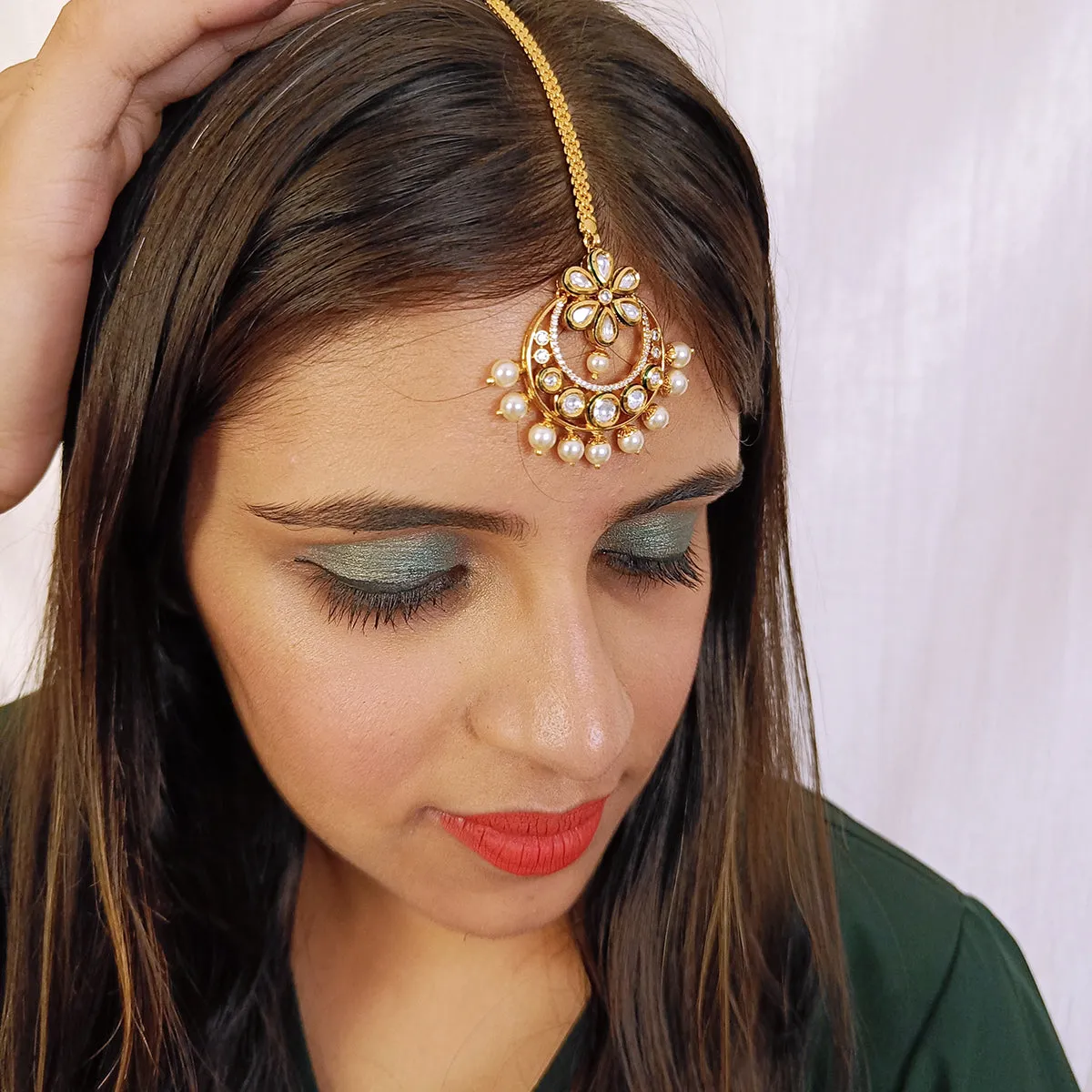 Designer Gold Plated Royal Kundan Maangtikka (D40)