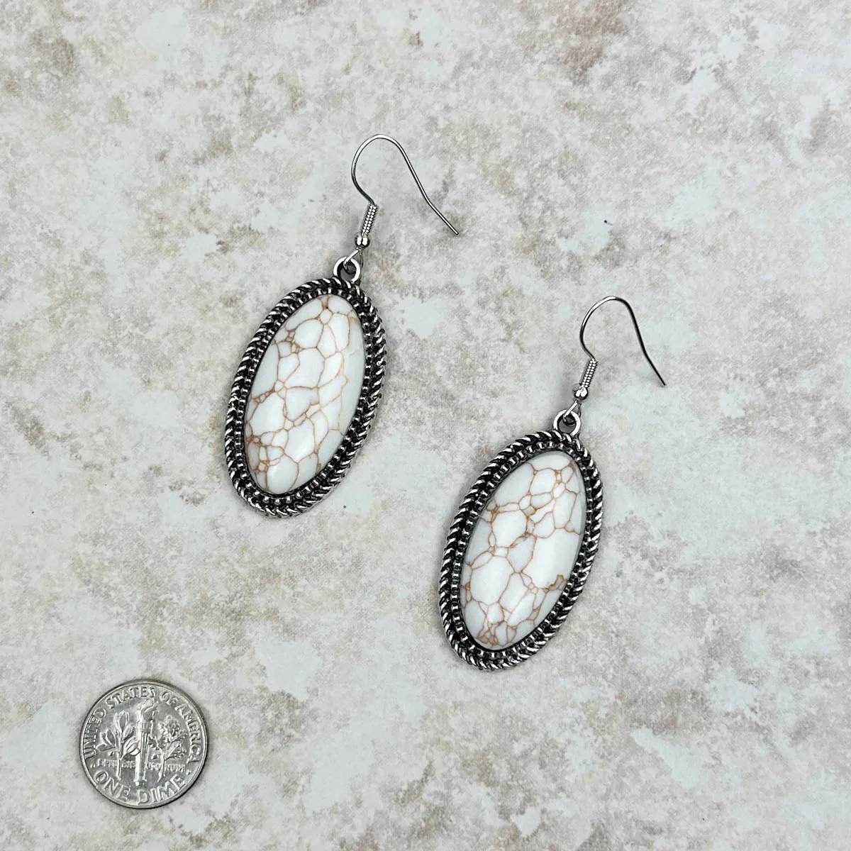 ER230530-04 Silver With Green Stone Oval Earrings