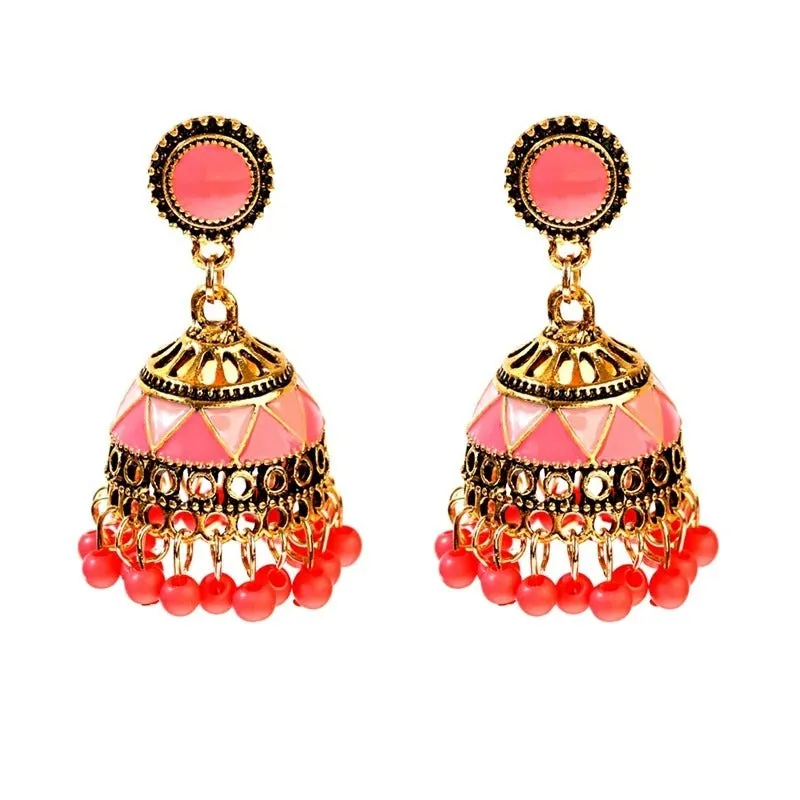 Ethnic Classical Colorful Beads Earrings with Jhumki (E831)