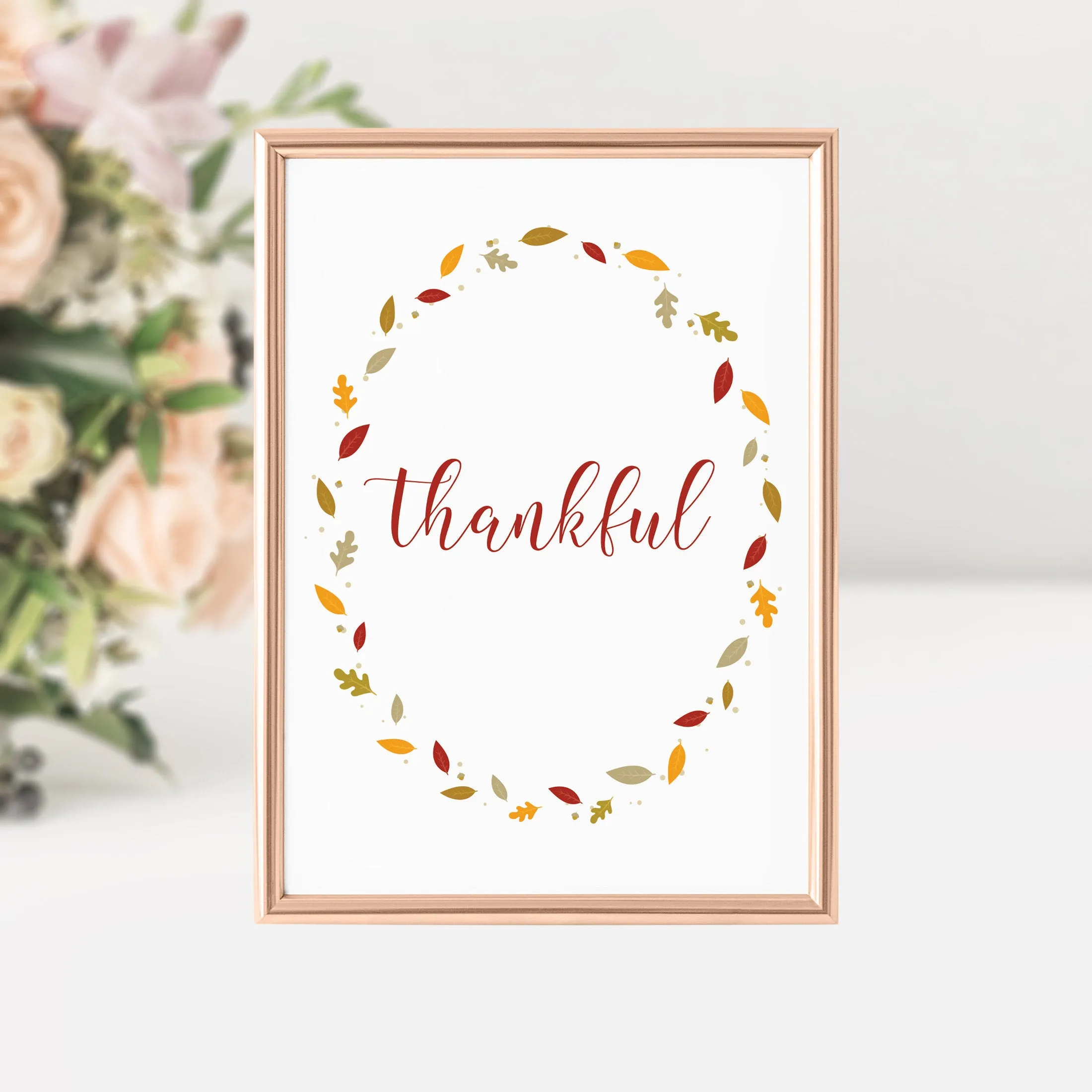 Fall Leaves Thankful Sign Printable, Thanksgiving Sign, Fall Art, INSTANT DOWNLOAD - FL100