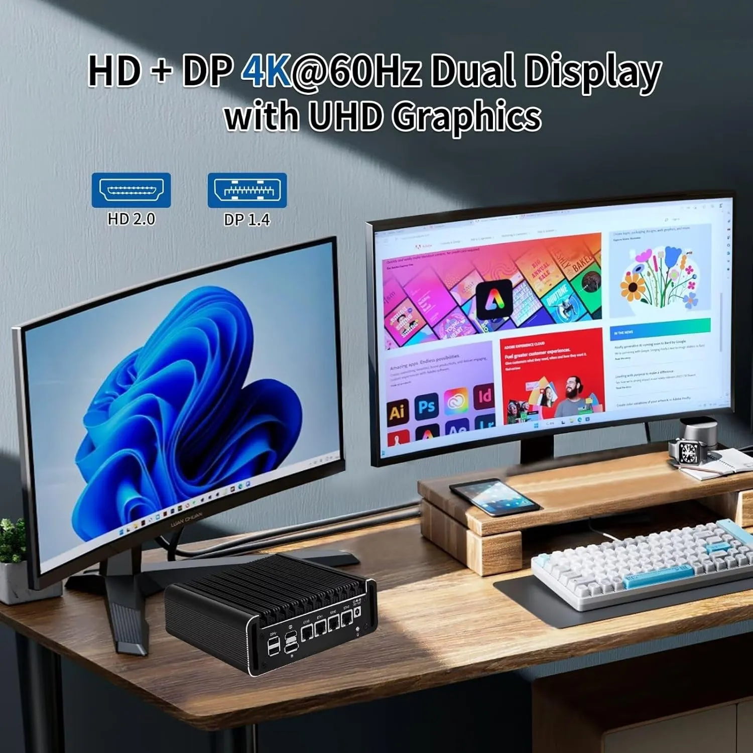 Fanless Firewall Appliance I3 N355 (Up to 3.9Hz), 4 X I226V 2.5Gbe LAN Opnsense Mini PC for Office/Home,