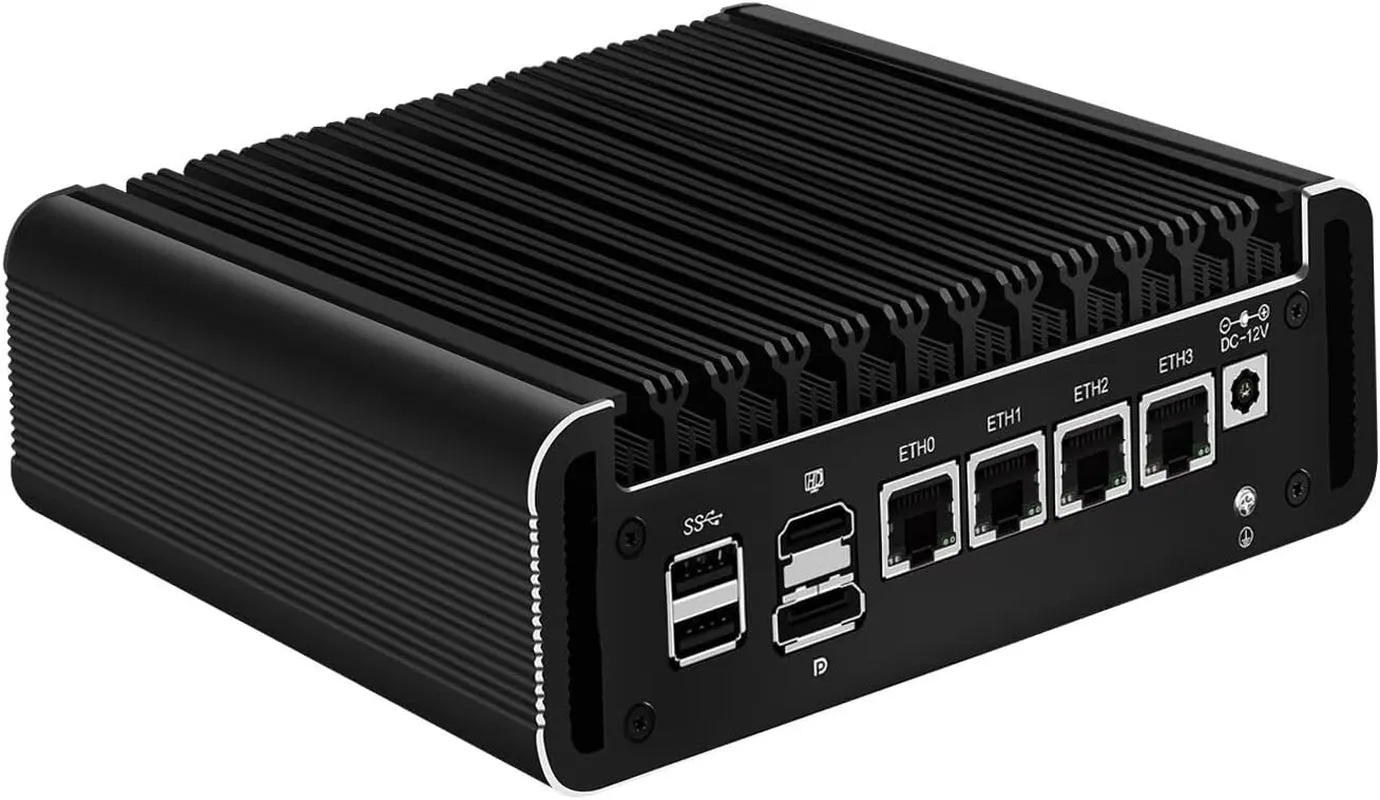 Fanless Firewall Appliance I3 N355 (Up to 3.9Hz), 4 X I226V 2.5Gbe LAN Opnsense Mini PC for Office/Home,