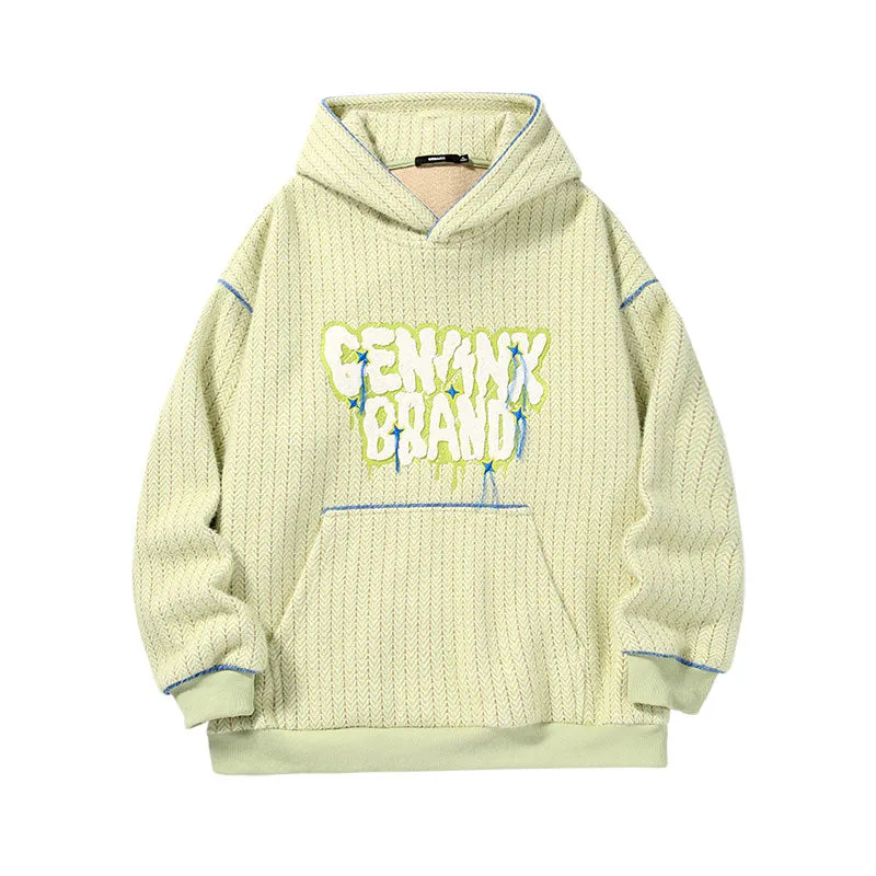 【GENANX2024NEW】Letter Logo embroidered hoodie with rotator cuff drop kangaroo pocket jacquard hoodie