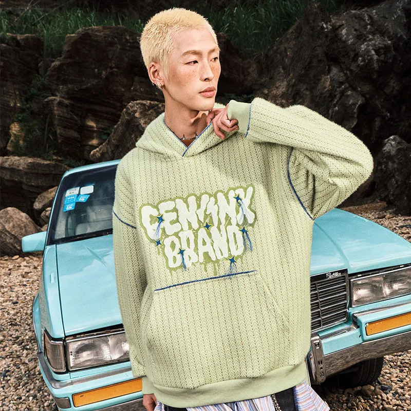 【GENANX2024NEW】Letter Logo embroidered hoodie with rotator cuff drop kangaroo pocket jacquard hoodie