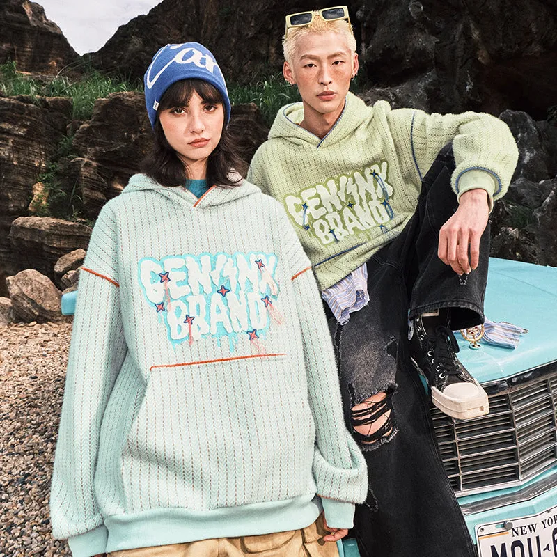 【GENANX2024NEW】Letter Logo embroidered hoodie with rotator cuff drop kangaroo pocket jacquard hoodie